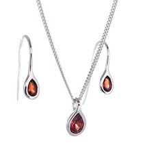 Red Garnet Necklace Dangle Earrings Set Sterling Silver Natural Gemstone Gift