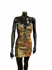Privy Multicolor Sequin V-Neck Backless Strappy Bodycon Mini Dress M