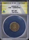 1909-S 1C VDB Lincoln Wheat Cent ANACS VF 30 Details