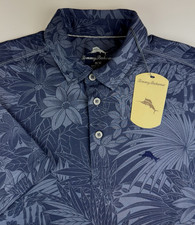 Tommy Bahama Palm Fronds Polo Throne Blue FloraI Island Zone Shirt Mens M 110