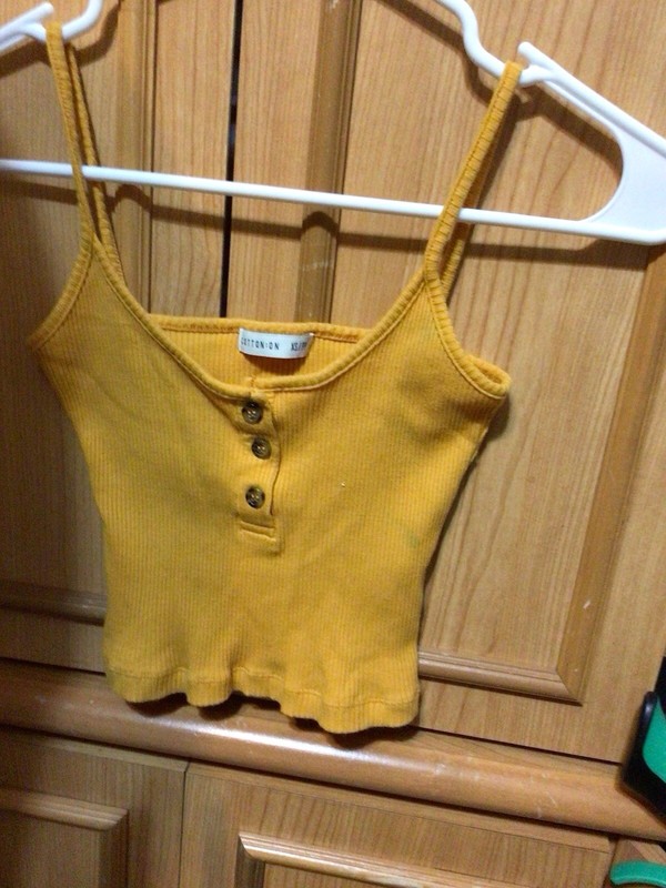 Cotton On Ribbed Micro-Tank Top Goldenrod Size XS Buttons To Front EUC B7