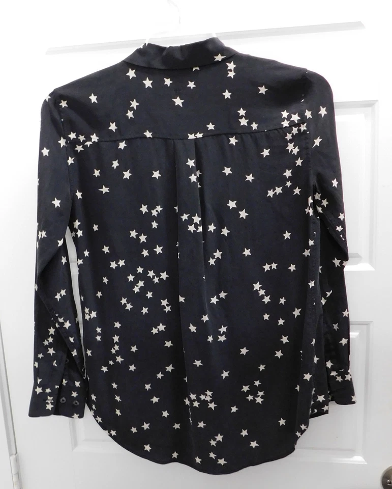 Blusa Equipment Mujer Top Estrellas Negras Abotonada 100% Seda Mujer S Foto 3 de 4