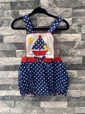 vintage Girls BABY TOGS Sz 12m One Piece Romper Blue Polka Dot Sail Boat
