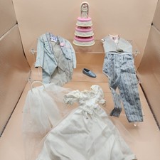 Vintage Ken  Barbie Wedding Lot White Bride Dress Groom Grey Tuxedo Arco Cake