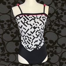 Vintage retro crossword 1 piece swimsuit bathing game night swimwear SZ 10