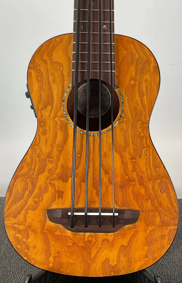 Luna Quilted Ash Ukulele Bari-Bass with Bag - Satin Natural - Broken Tuning Peg - Image 3 of 4