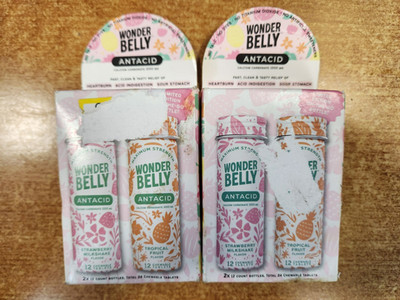 2 Pks of 2: Wonderbelly Antacid Tablets -STRAWBERRY & TROPICAL Exp. 9/30/26  E2B