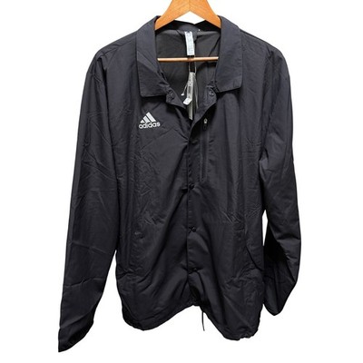Adidas Mens Coaches Jacket Black Snap Front Windbreaker XL Soccer MLS NEW