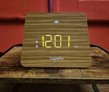  Capello Contemporary Mantle Digital Clock LED Dual Alarm Wood Grain Finish 