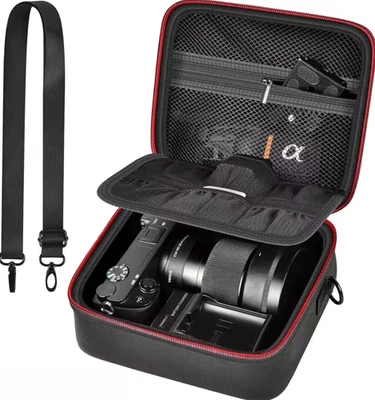 MARKENLOS Kameratasche Umhangetasche für Sony A6700 Alpha ZV-E10 mit Objektiv Hartschale