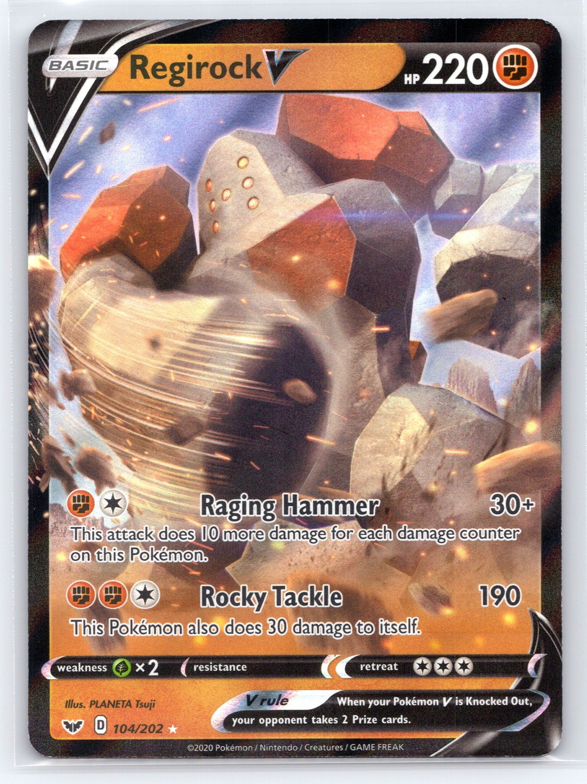 Pokemon NM Holo Regirock V 104/202 Ultra Rare SWSH01: Sword & Shield Base Set