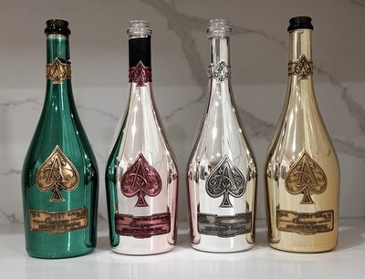 ACE OF SPADES Armand de Brignac 4 Empty Champagne Bottles Green Pink Silver Gold