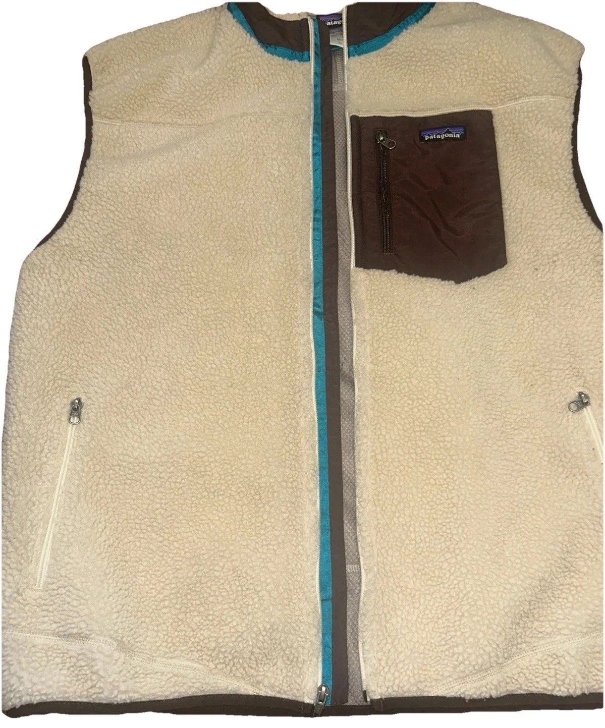Patagonia Retro-X Vest Size XXL Sherpa Fleece Natural Teal Brown