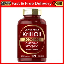 Antarctic Krill Oil 2000 mg 120 Softgels | Omega-3 EPA, DHA, with Astaxanthin