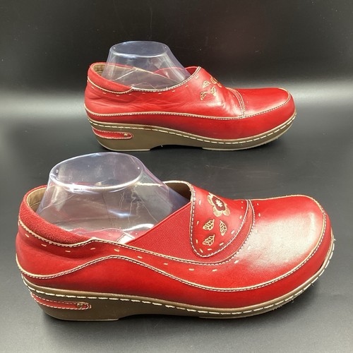 Spring Step L’Artiste Burbank Zuecos Cuero Rojo Floral Zapatos en Relieve 43 EE. UU. 11,5 - Imagen 4 de 15