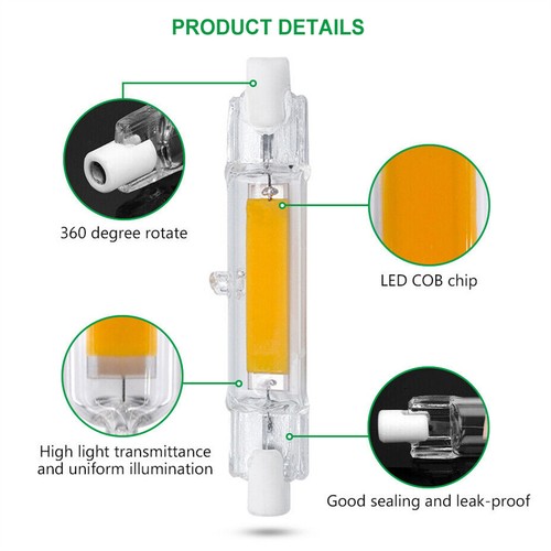 LED R7s 78mm 118mm 189mm Tubo de vidrio Bombilla COB Sustitución Lámpara halógena Regulable - Imagen 6 de 39