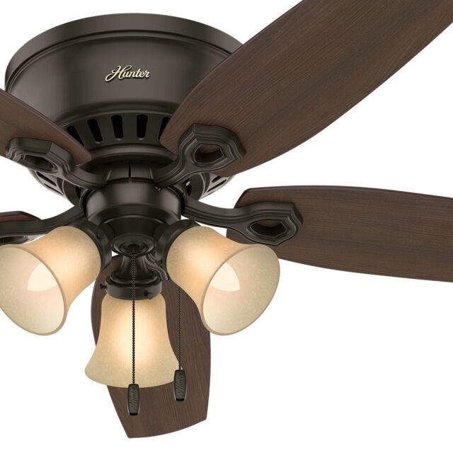 52 Hunter Low Profile Ceiling Fan In New Bronze With Toffee Glass