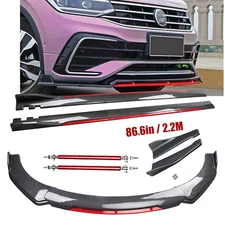 Front Bumper Lip Spoiler Splitter Carbon Fiber For VW Tiguan Bod Kit Side Skirt