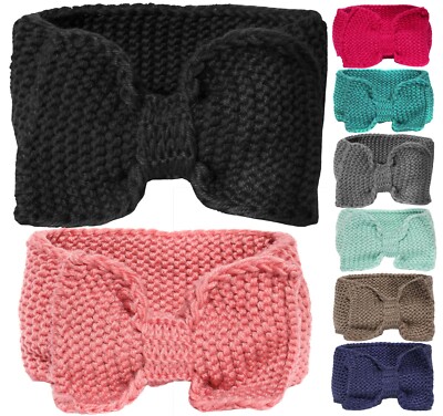 Womens Big Bow Accent Braided Winter Crochet Knit Headband Knitted Ear Warmer