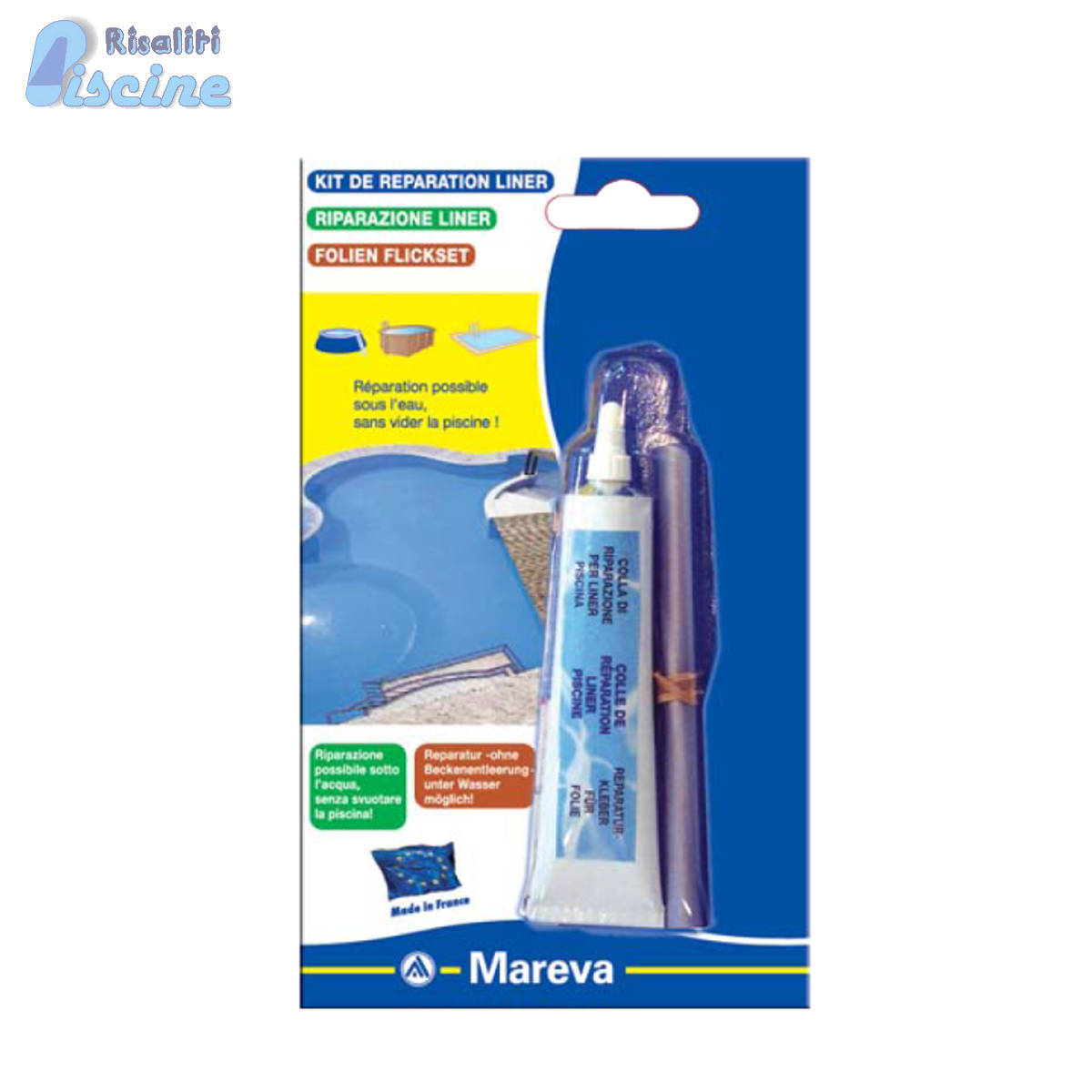 KIT RIPARAZIONE LINER 30 LINER MAREVA PISCINA E GONFIABILI FUNZIONA SOTTO ACQUA