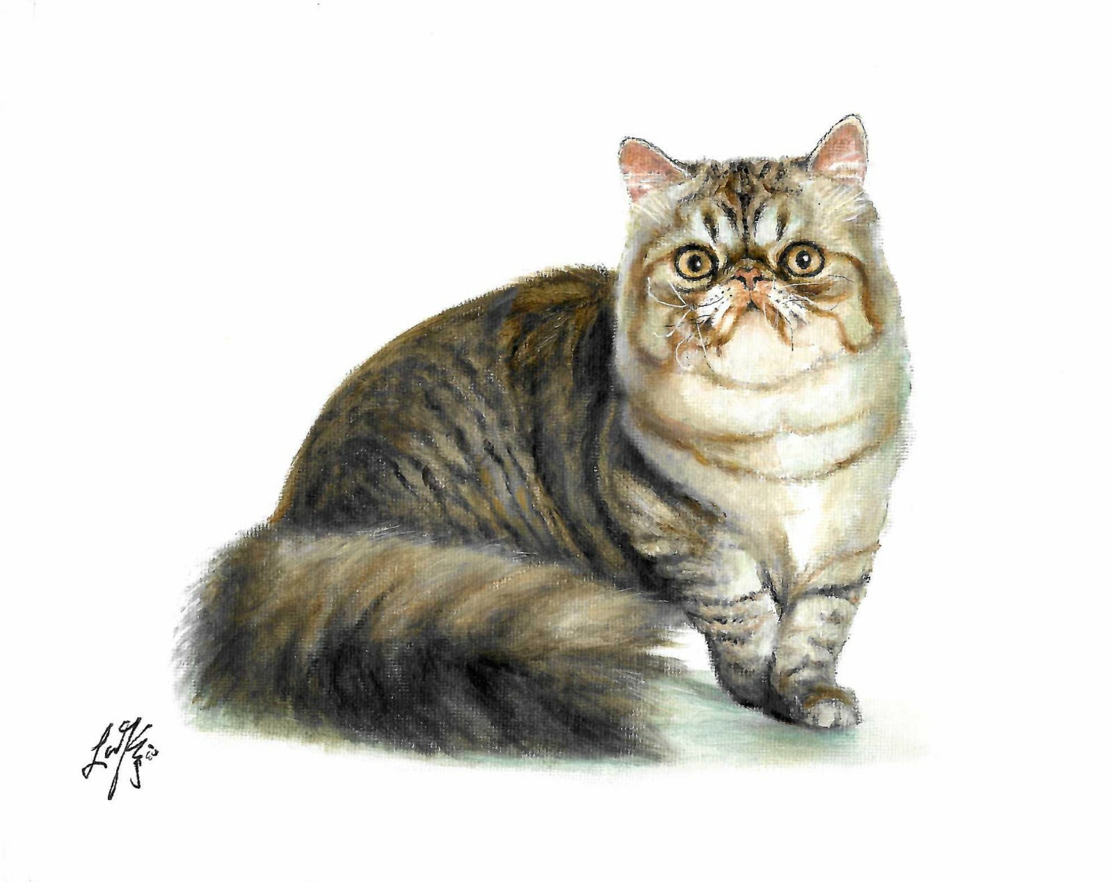 ORIGINAL Oil Portrait Painting PERSIAN SILVER MACKEREL TABBY Signed Cat ...
