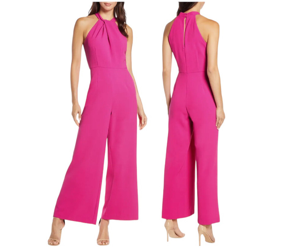 【THEAIRTOWN】swings lace track pt Julia Jordan Fuchsia Halter Jumpsuit 14W Twist Front Wide