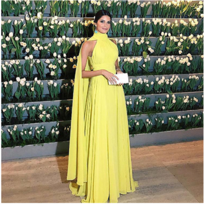 yellow evening dresses chiffon Mermaid Spaghetti Straps Yellow Ruffle Chiffon Long Prom Dresses with Flower, Yellow / 2 main image 0