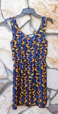 AUW BIRD BIRDS Summer Mini Dress Small Sleeveless Elastic Waist Casual