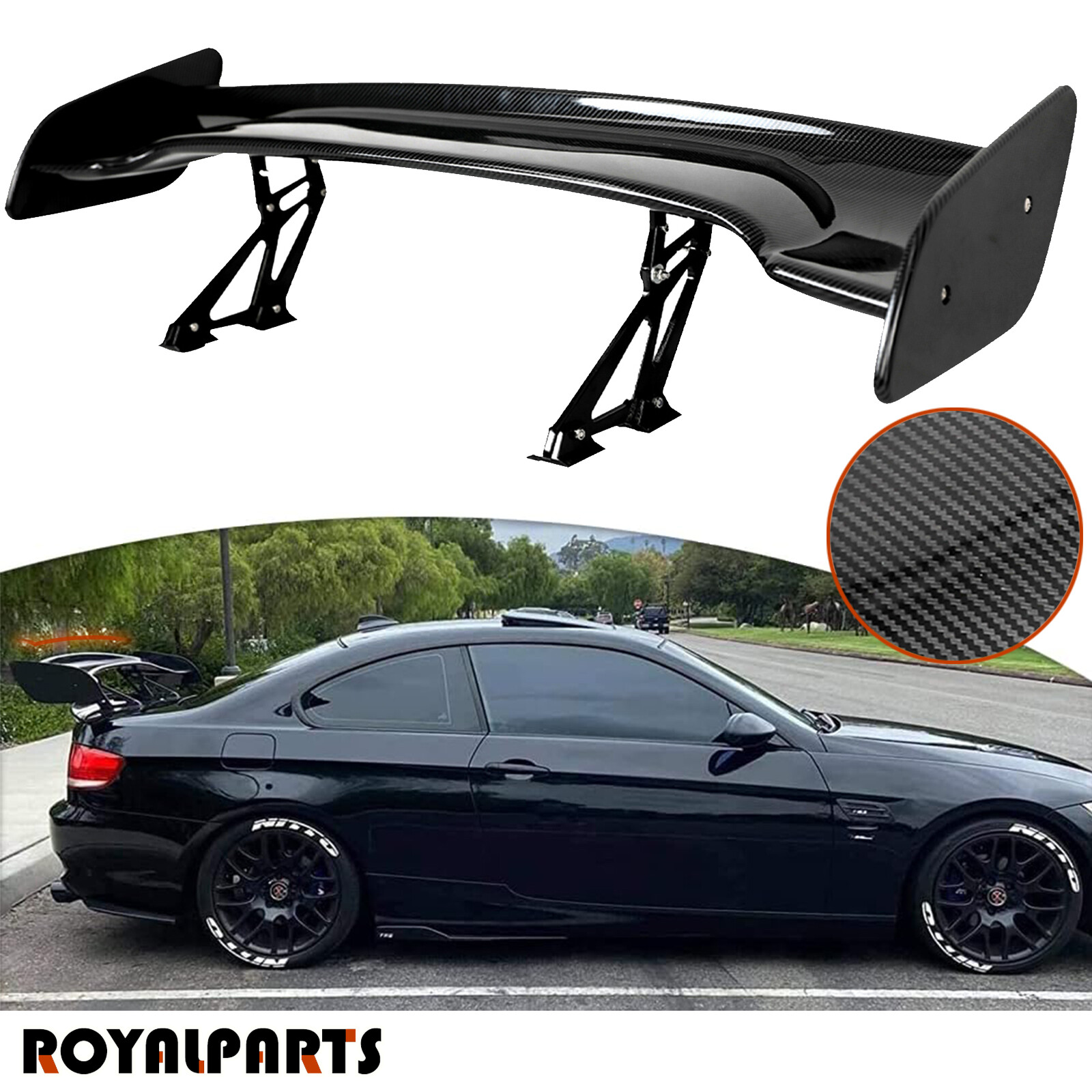 Universal 47" Adjustable Rear Trunk Spoiler Racing Wing Carbon Fiber GT