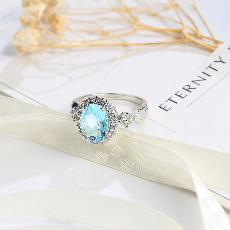 European Elegant Jewelry Gift Ocean Blue Topaz Gemstone Silver Ring  Size 6-10 - Image 2 of 4