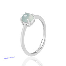 Real 925 Sterling Silver Natural A Grade Jade Jadeite Simple Round Bead Ring