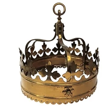 Canopy or Curtain Bed Crown Fleur De Lis Corona Hanging Vintage Gothic Brass 