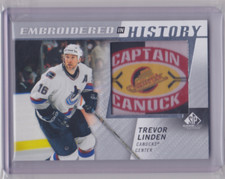 2021-22 UD SP GAME-USED EMBROIDERED IN HISTORY INSERT TREVOR LINDEN #52 CANUCKS