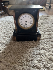 Antique French Slate and Marble Timepiece Mantle Clock in Working Order.