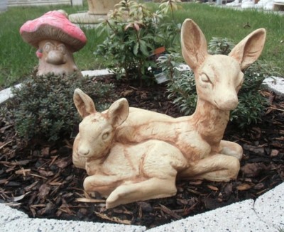 Gartenfiguren ''Reh mit Kitz'' H.30 cm Skulptur Steinguss, Gartendeko, Tierfiguren