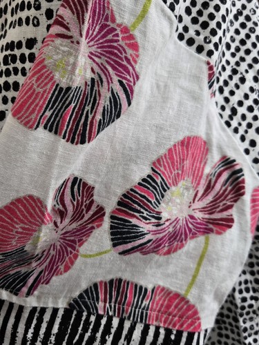 Habitat Womens Top Linen Cotton Boxy Top Striped Floral 3/4 Sleeve Size M - Picture 6 of 10