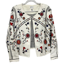 For The Republic Women's Size M White Floral Embroidery Bohemian Blazer Jacket