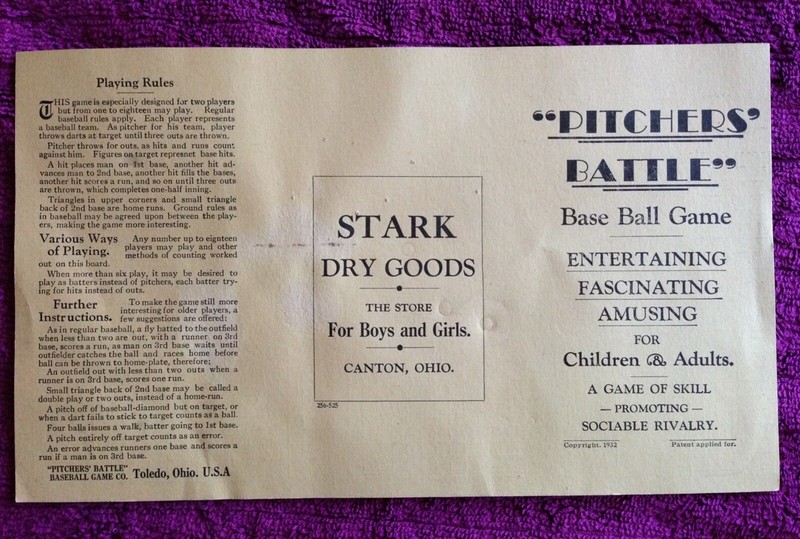 ORIGINAL “PITCHERS’ BATTLE” BASE BALL GAME - SCORE SHEET; 1932; TOLEDO, OHIO