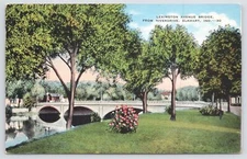 Linen~Lexington Avenue Bridge From Riverdrive Elkhart Indiana~Vintage Postcard