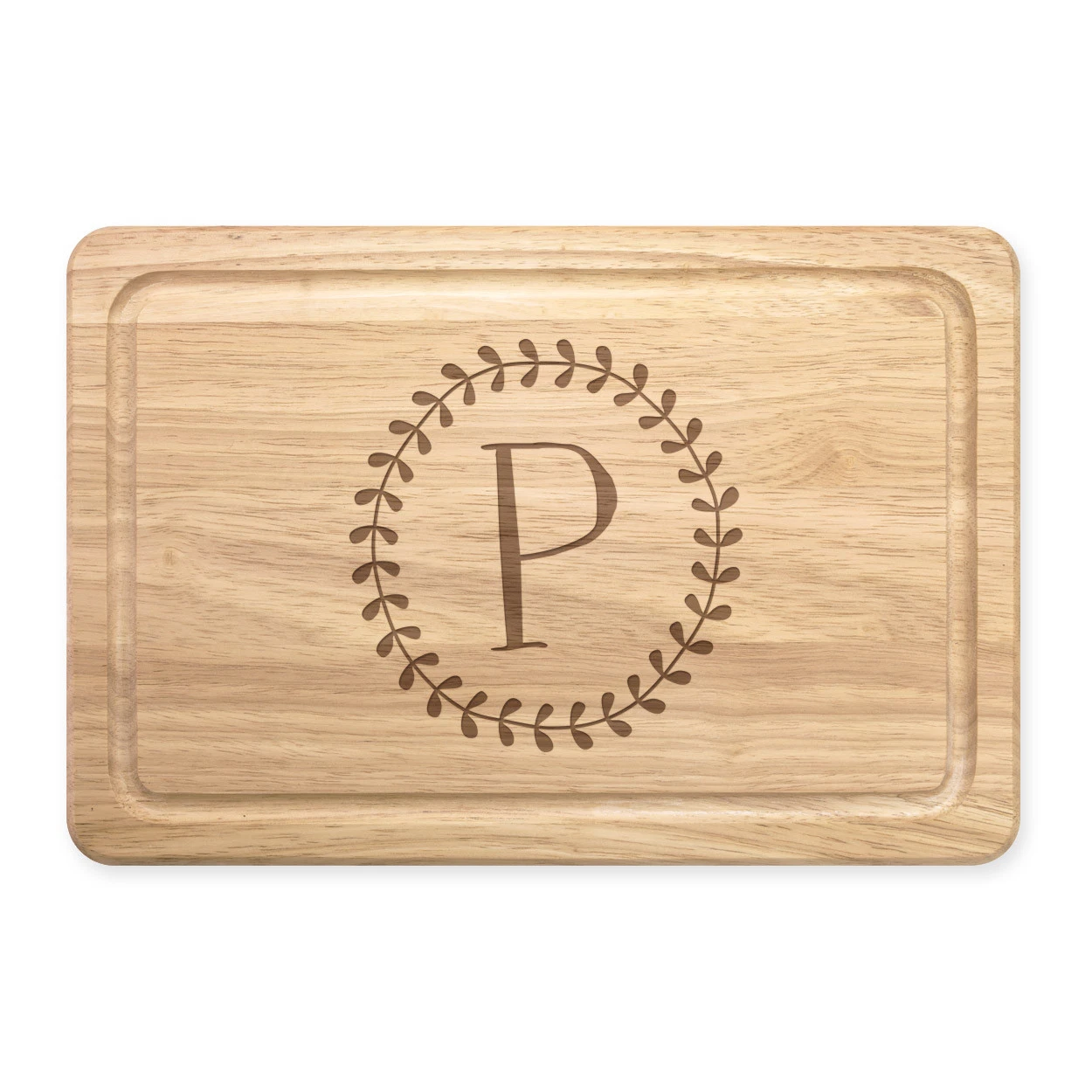 Letter P Floral Wreath Alphabet Rectangular Wooden Chopping Board - Flowers