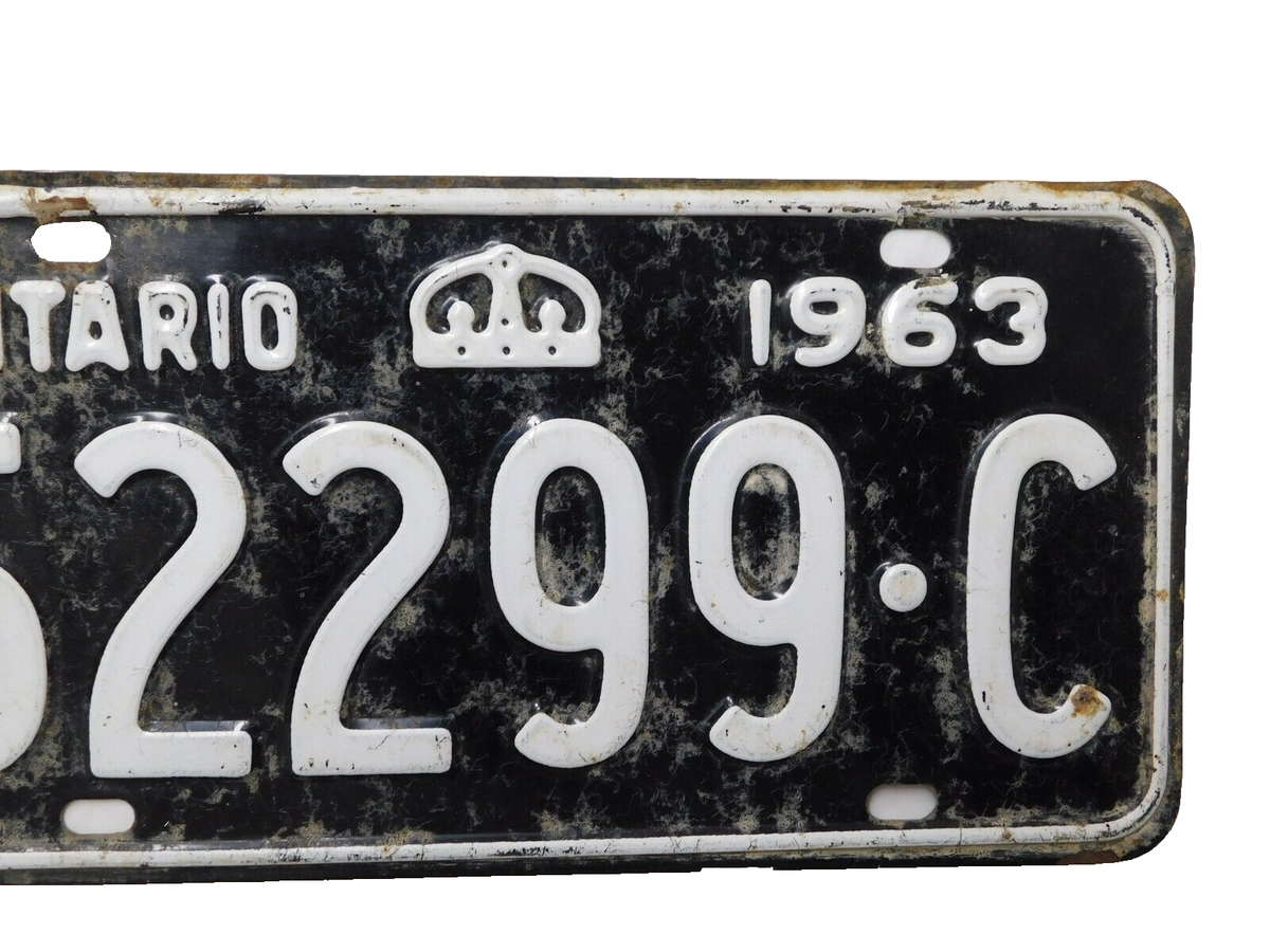 ONTARIO VINTAGE LICENSE PLATE 1963 CANADA BLACK WHITE CROWN SHOP