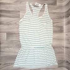 Splendid Short Tank Dress Womens Size L Green Striped Elasticized Drop Waist
