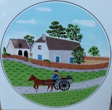 Villeroy & Boch Naif Laplau 1 Farmer Horse Cart Turkey Tile 5 7/8 Made in France