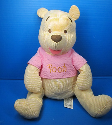 Disney Winnie Pooh 12'' Plush Yellow White Stripes Seersucker Baby