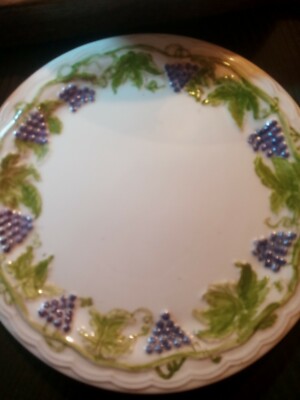 Handpainted Vintage Grapes and Vines 9'' Plates Set of Three Porcelain