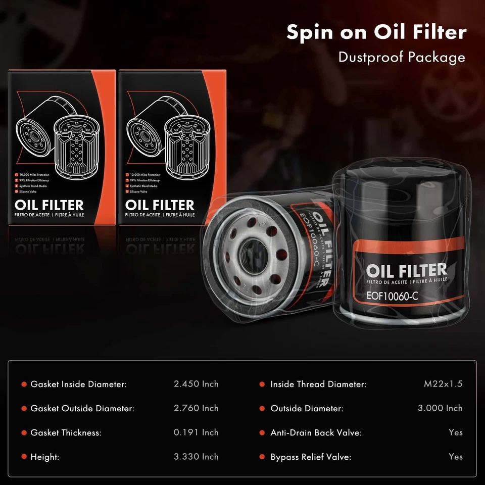 2x Filtro de óleo do motor para Cadillac 300 Dodge Avenger Jeep Cherokee Hummer Buick - Imagem 2 de 4