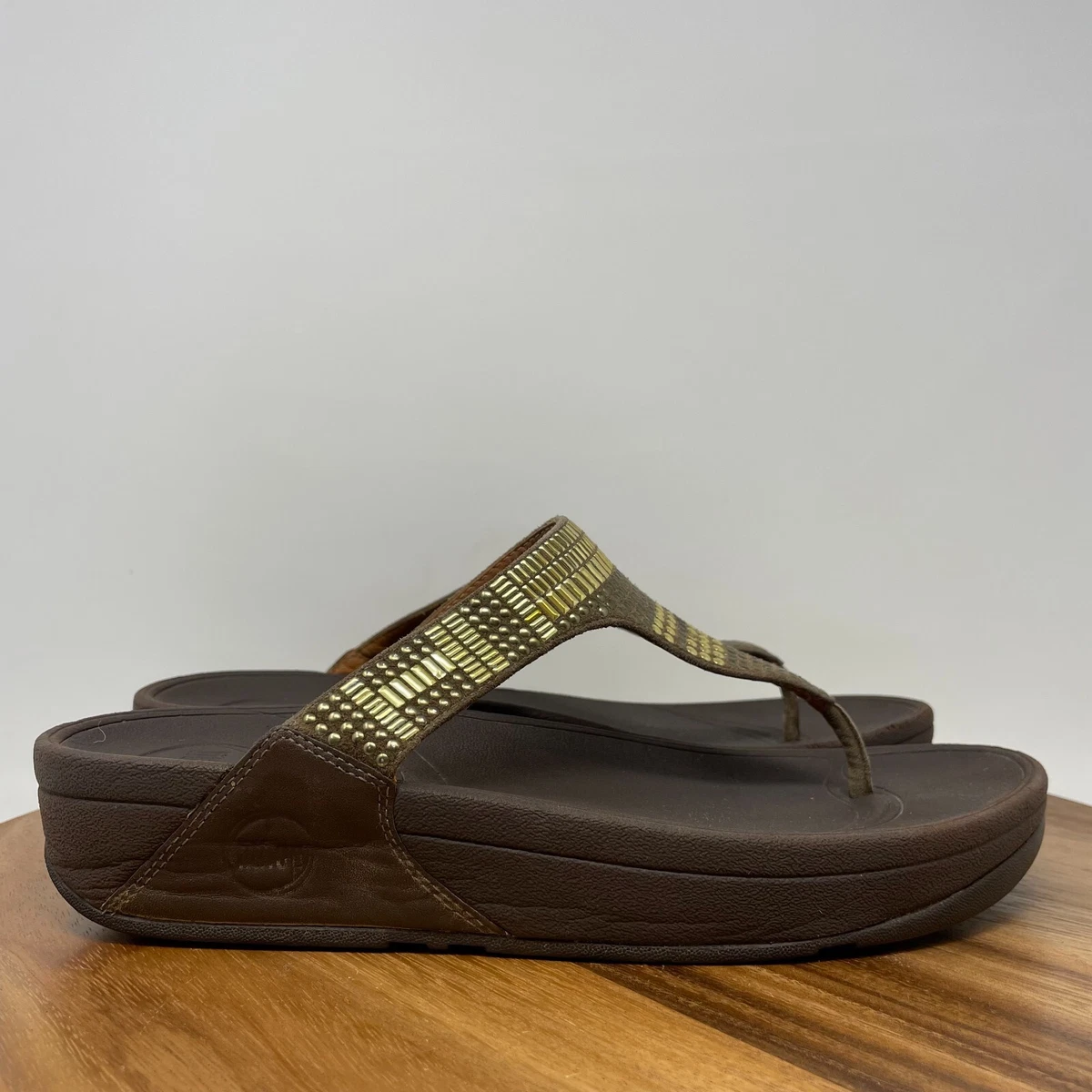 FitFlop Aztec Chada Sandals Women s 9 Sunflower Gold Toe Post