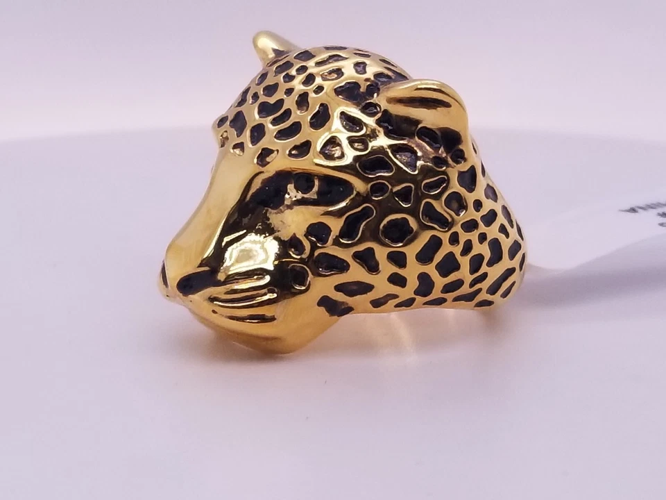 Anillo Palm Beach Joyería Chapado en Oro Amarillo Redondo Cristal Negro Leopardo Talla 9 Foto 3 de 4