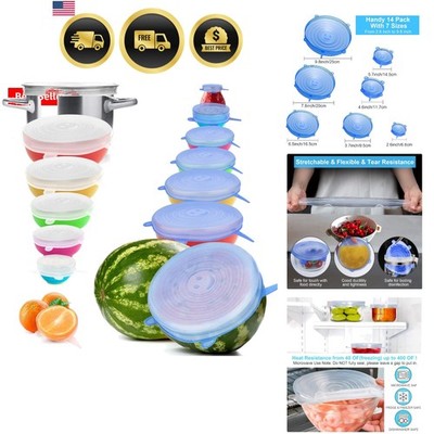 Reusable Silicone Stretch Lids Food Storage Set 14pcs Flexible Round Covers