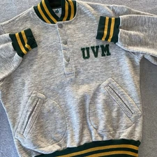 Vintage 70s UVM Sweatshirt Mens Large Maple Athletic Snap Pullover Varsity Gray